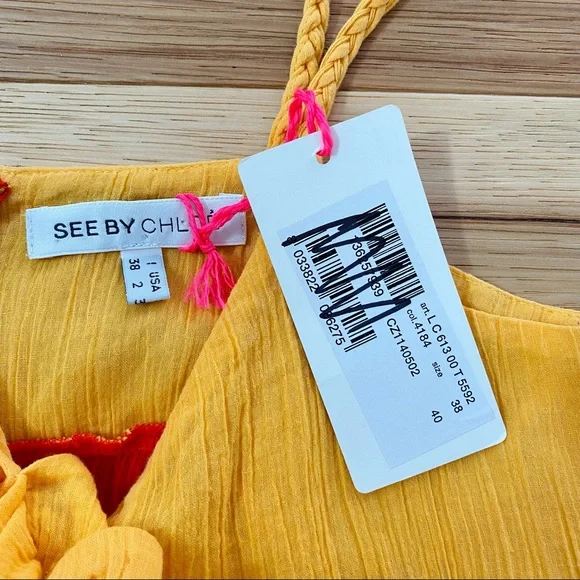 See By Chloe Ruffled Bow Braided Strap Colorblock Tank NWT - Picture 5 of 12